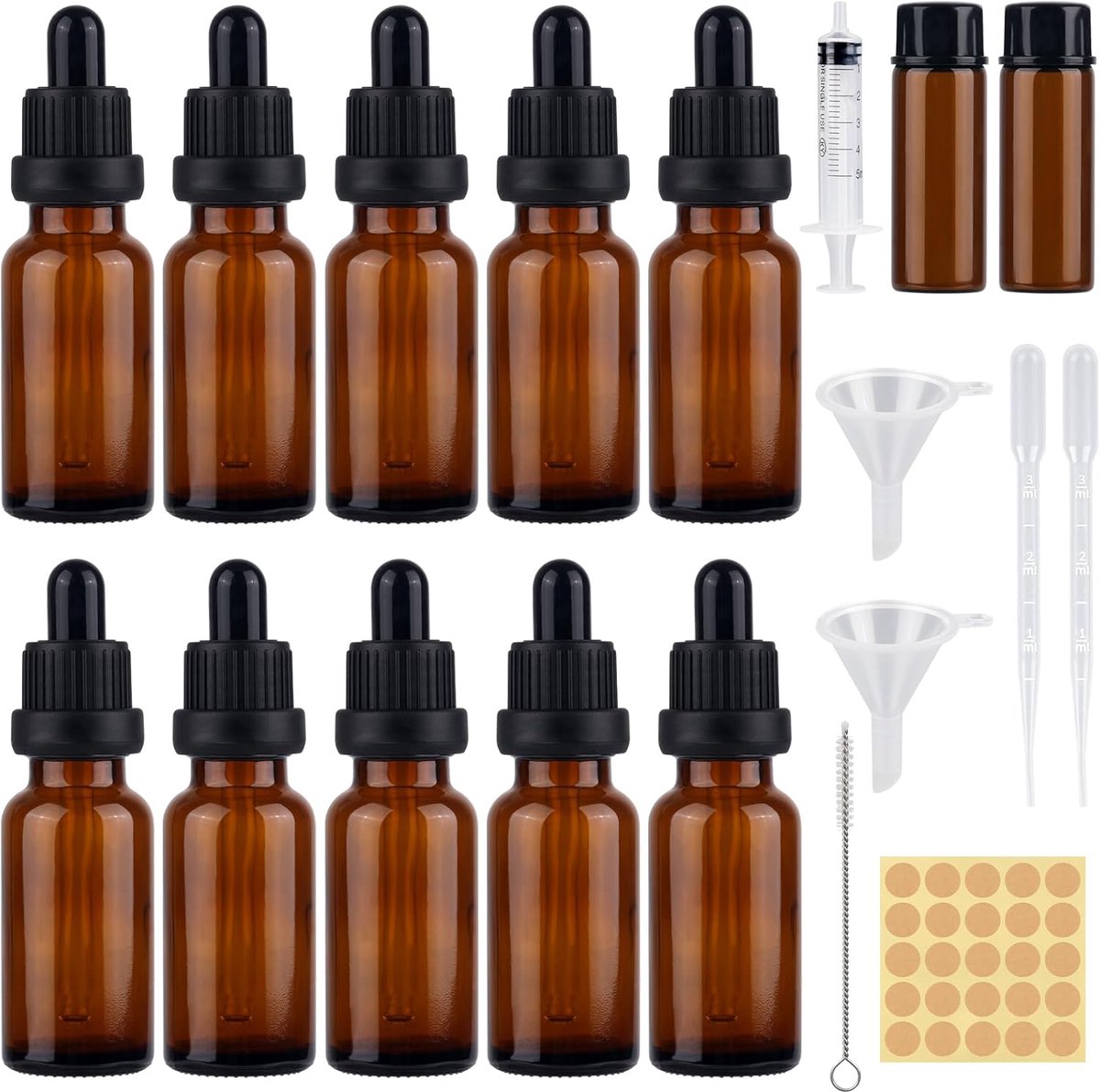 SnelShoppen - Pipette Fles 20ml Bruine Glazen Fles Refill Dropper Fles Met Pipette Voor Essentiële Olie, Parfum, Oplossingen - Set Van 10