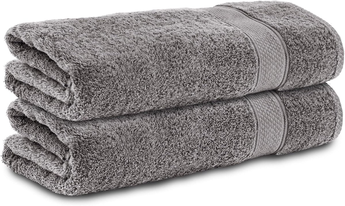 SnelShoppen - 2-Piece Badhanddoeken Set 70x140cm | 100% Katoen | Sneldrogend & Kleurvast | Luxe Badhanddoeken in Antracietgrijs voor Thuis & Wellness