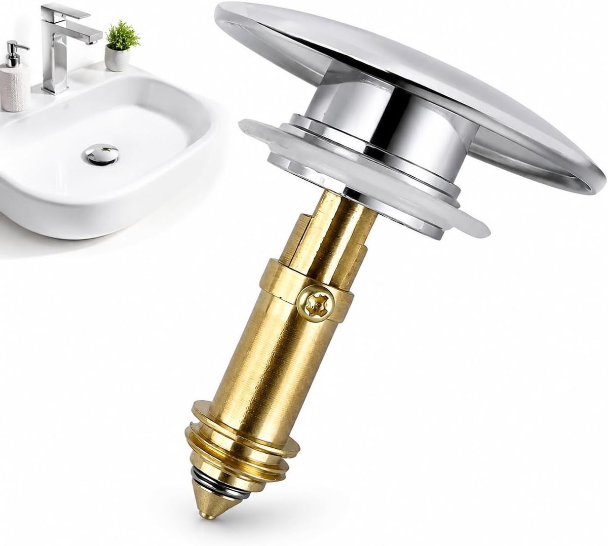 Pop-up afvoerventiel 66 mm - verchroomd metaal - hoogwaardig messing gepolijst chroom - ideaal voor wastafel - ShopVlot