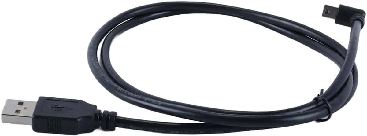 SnelShoppen - 1m USB naar Mini USB Kabel - 90° Hoek Data Sync en Opladen voor Dashcam, Auto GPS, DVR, Digitale Camera, PS3 Controller, Flexibel en Duu