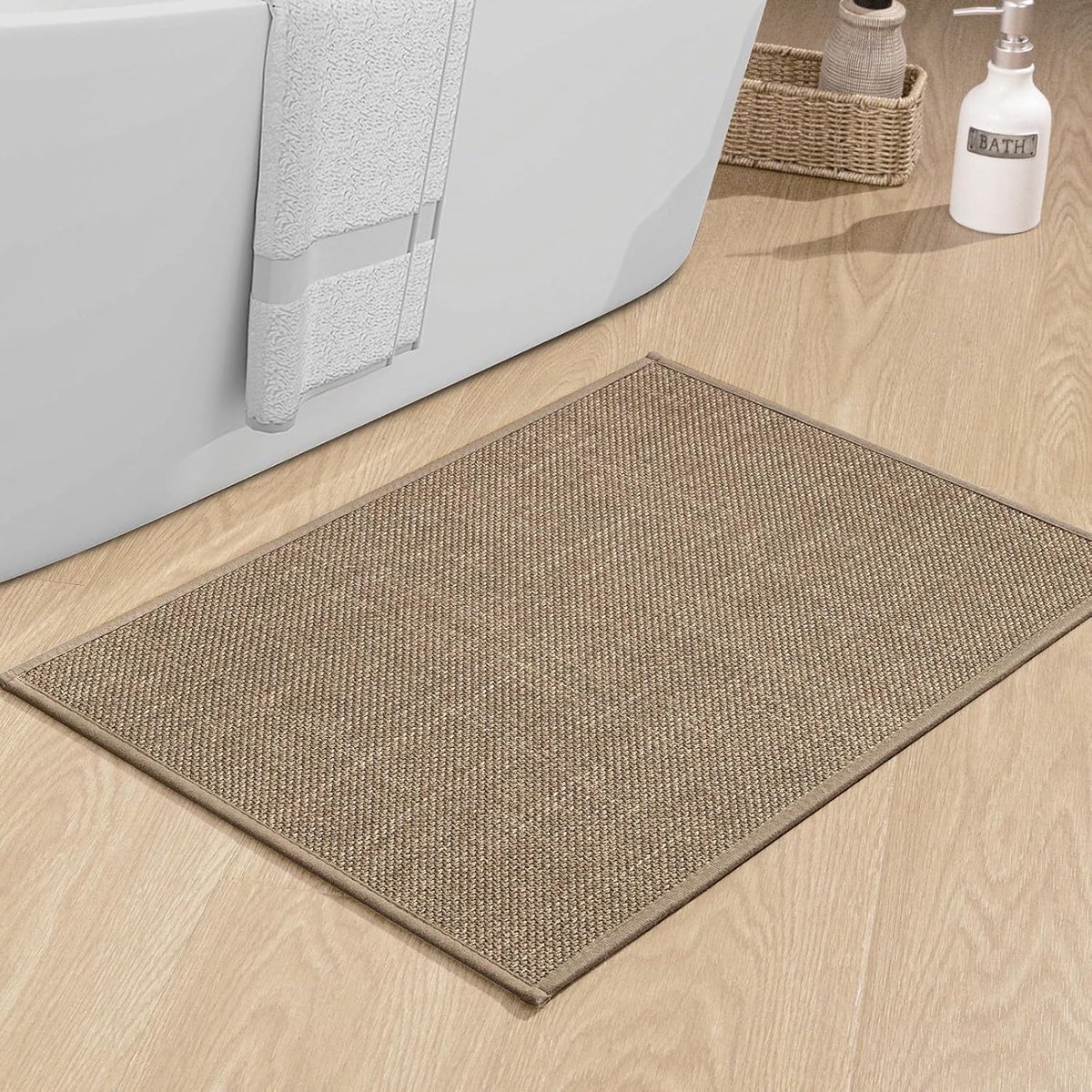 SnelShoppen - Non Slip Badmat 43x61cm Bruin - Wasbare Badkamer Tapijt met Rubber Onderkant - Douchemat - Antislip Badmat voor Badkamer en Douche