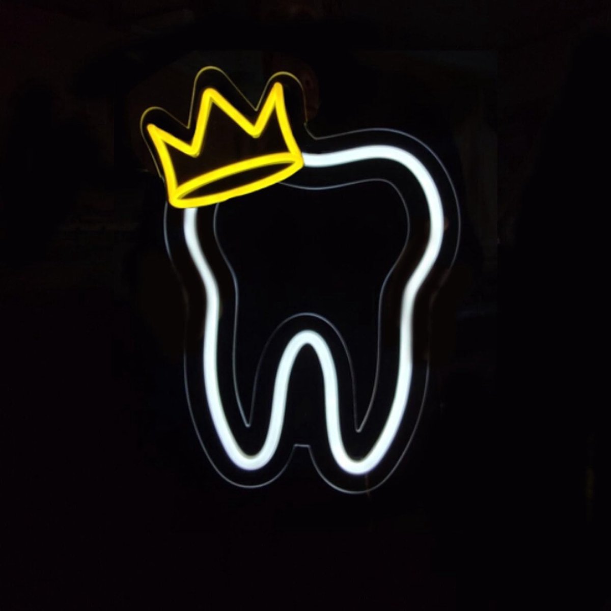 SnelShoppen - Tand Neon Sign met Kroon LED Neon Bord voor Tandarts Decoratie, Dimbaar Neonlicht voor Dental Office, USB Voeding, 35x27CM, Perfect Cade