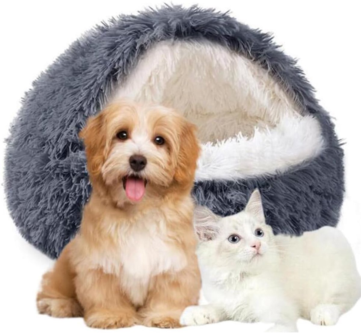Pluizig Huisdierbed - Kattenmand Hondenmand - Comfortabel Slapen - Wasbaar Ontwerp - 65 cm Diameter - Donkergrijs