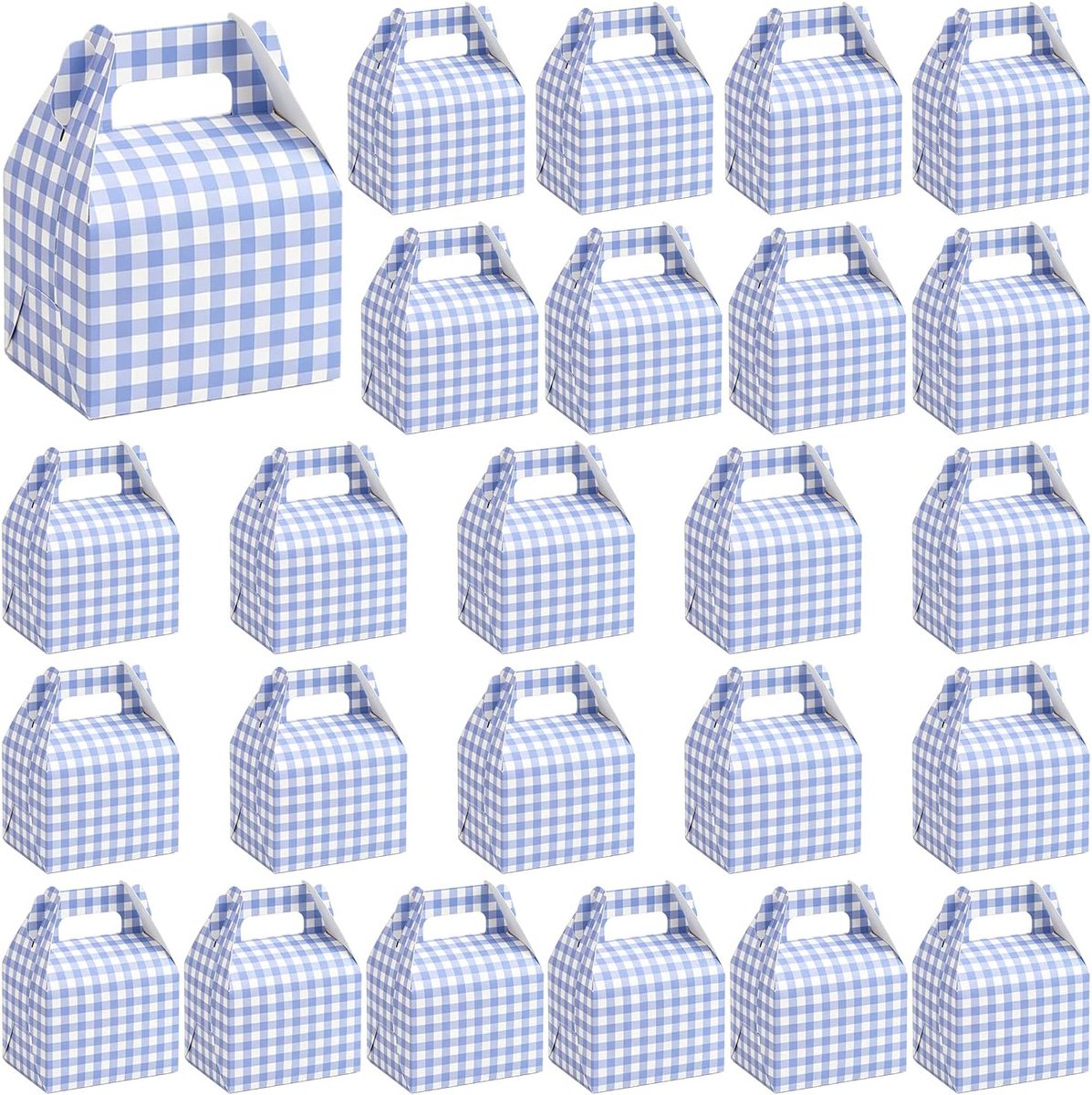 SnelShoppen - 25 Stuks Blauw Geschenkdozen met Draaggreep 11,5x8x8,5 cm Karton voor Bruiloft, Taarten, Verjaardagen, Feestjes, Kleine Cadeautasjes