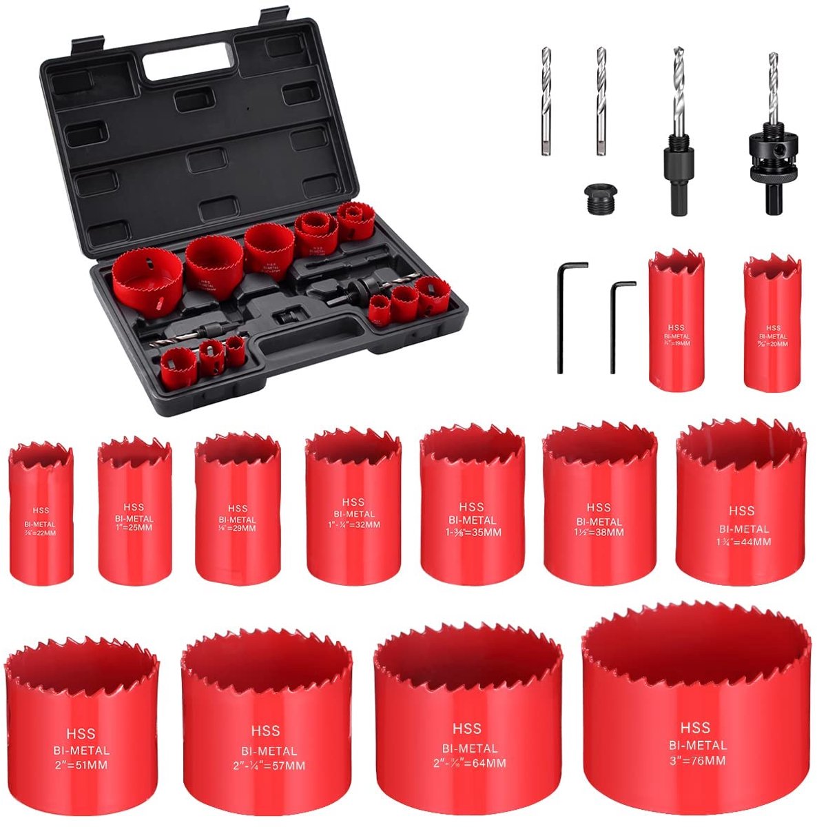 SnelShoppen - 23-delige M42 Bi-Metaal Lochzaag Set - Universele Set met 13 Maten (19-76 mm) voor Hout, PVC, Plastic en Zacht Metaal - Perfect voor Klu