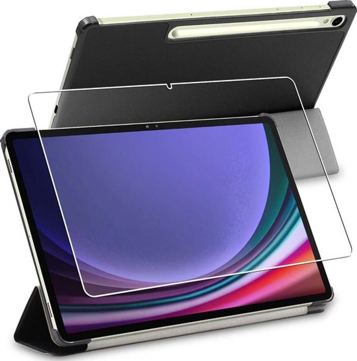 ebestStar - Hoes geschikt voor Samsung Galaxy Tab S9, 5G, Slanke Design PU Lederen Etui, Automatische Slaap/Wake, SmartCase hoesje, Zwart + Gehard Glas