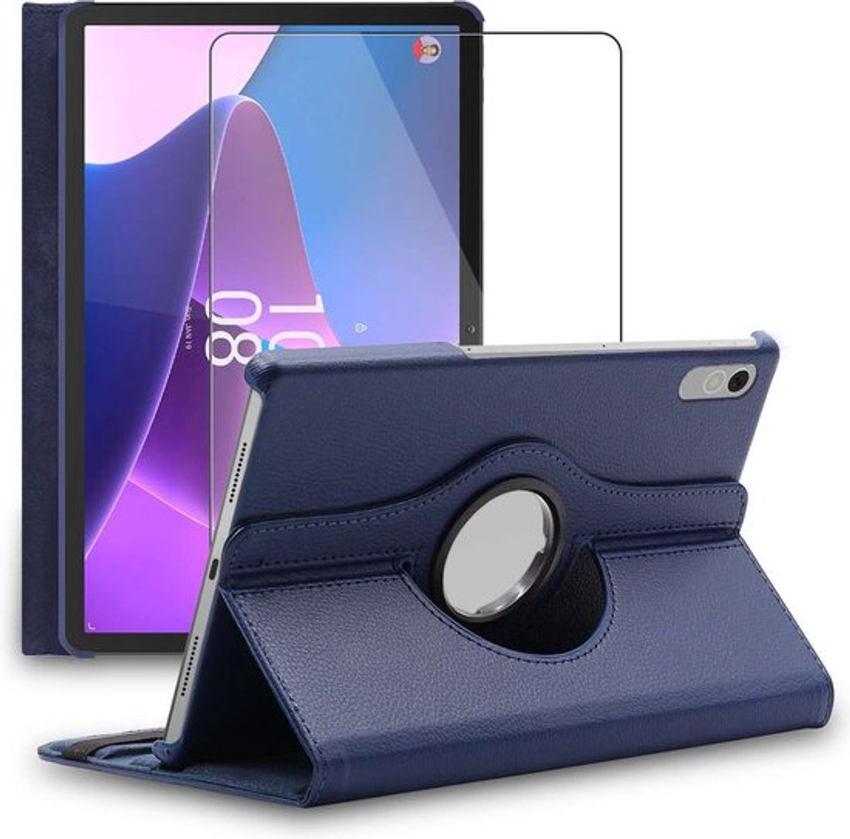 ebestStar - Hoes geschikt voor Lenovo Tab P11 Pro Gen2, Roterende Etui, Case, 360° Draaibaar hoesje, Donkerblauw + Gehard Glas