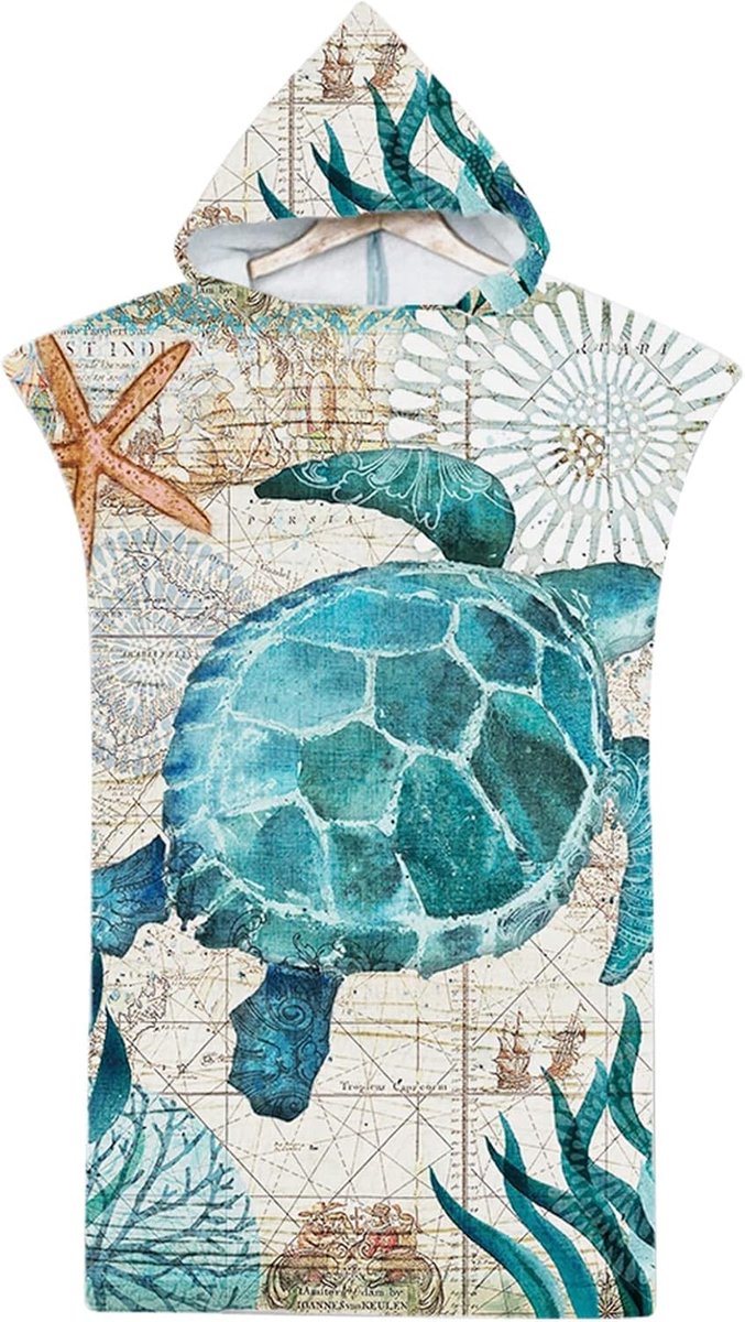 SnelShoppen - Hooded Bath Towel Poncho voor Kinderen - Sneldrogende Badcape met Oceaan Dierenprint - 100% Katoen - 75x65cm - Ideaal voor Strand en Zwe