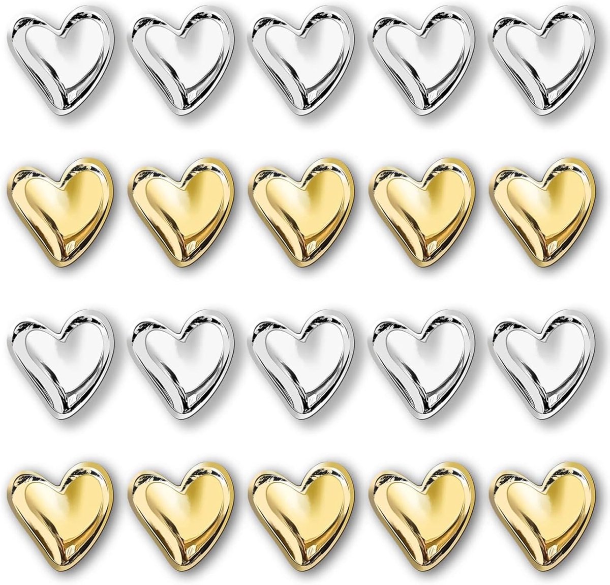 SnelShoppen - Set van 20 Decoratieve Hart Magneten - Fridge Magnets, Whiteboard Magneten, Locker Magneten - Sterke Houdkracht, Goud & Zilver, Perfect