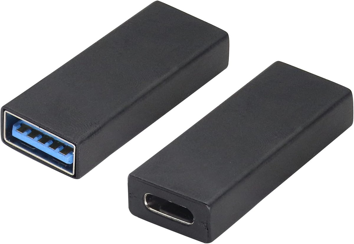 SnelShoppen - USB 3.0 naar USB Type C vrouwelijke converter (unidirectionele overdracht en opladen) - 2 stuks zwart - Geschikt voor PC, opladers, mobi
