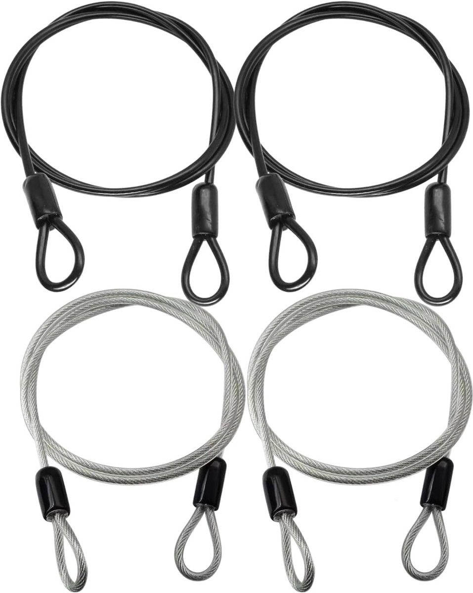 SnelShoppen - Loopkabel met Oogjes, Veiligheidsslot, RVS Veiligheidscable 1 m voor Fietsen, Motoren, Glazen Deuren en Diverse Grote Apparaten (4 Stuks