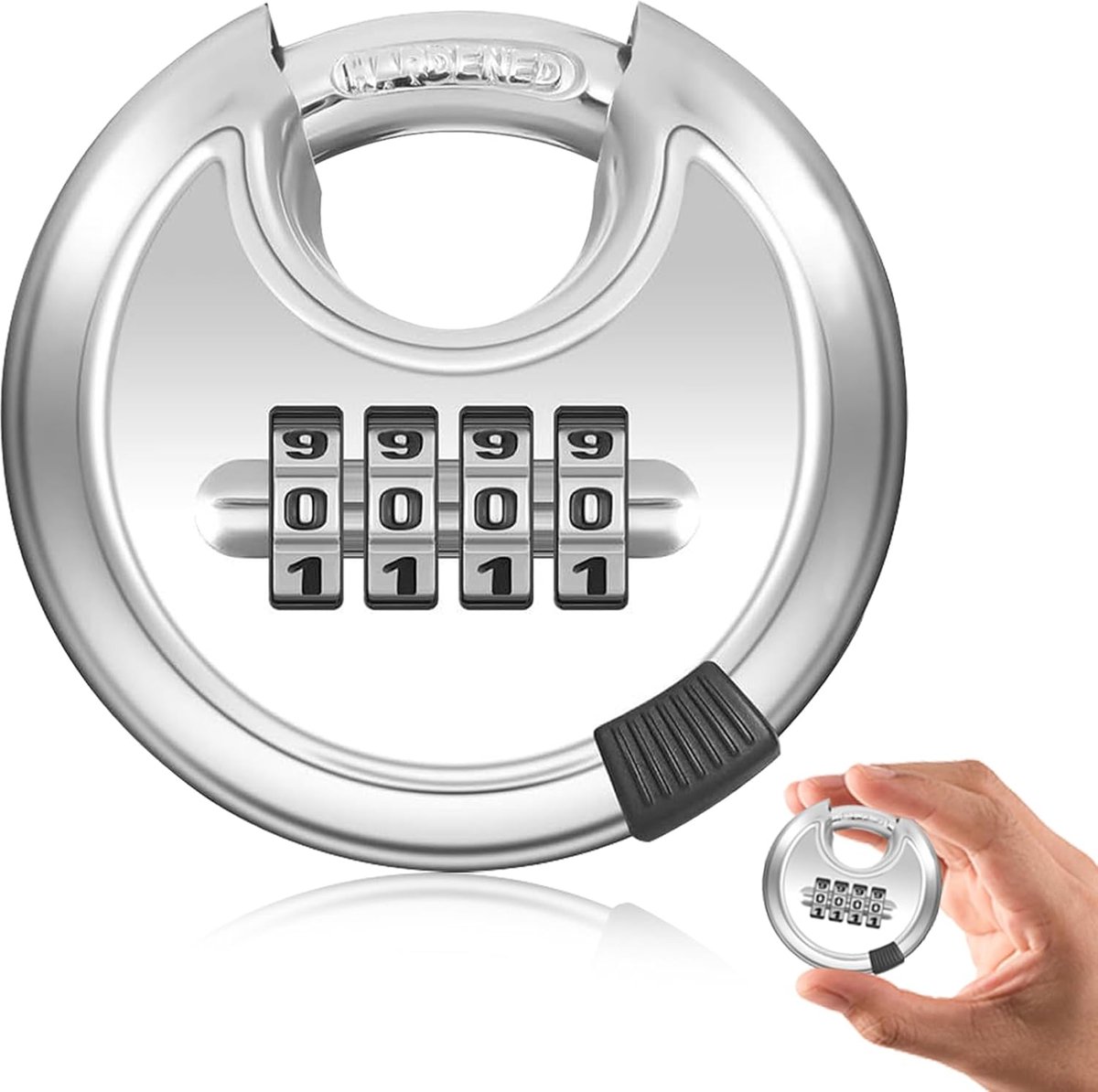 SnelShoppen - Combinatieslot, Hangslot 70 mm, Ronde Schakel, Weerbestendig, RVS, Hangslot met Cijfercode voor Schuur, Hek, Opslagunit (Zilver)