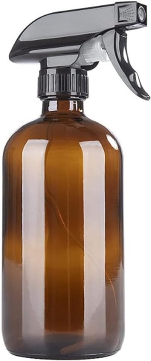 SnelShoppen - 500ml Amber Glazen Sprayflessen - Herbruikbare Boston Rond Fles met Verstelbare Triggerhandle voor Schoonmaakproducten, Essentiële Olie