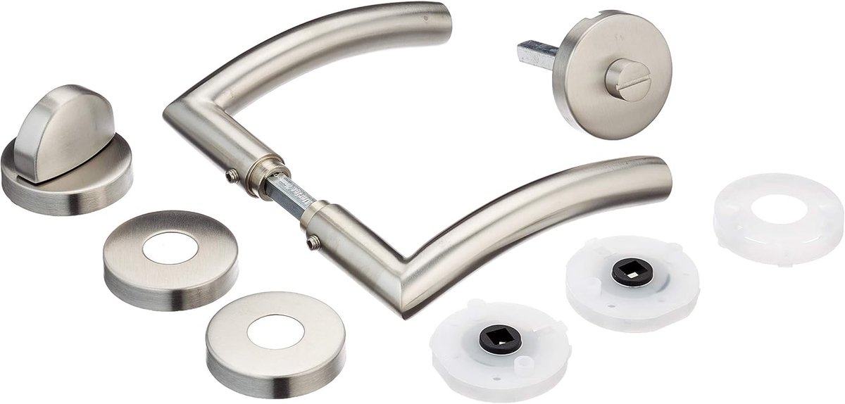SnelShoppen - RVS Toilet Deur Handgreep Set - Alpertec Beijing II-R - Inclusief Sluitmechanisme - 52mm Rosette - Voor Badkamers - Modern Design - Vers