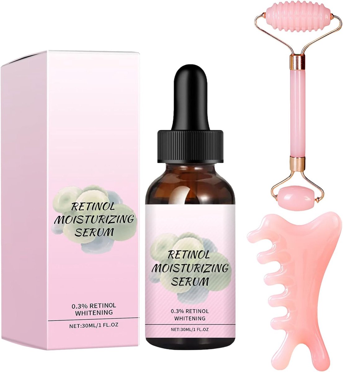 SnelShoppen - 3 stuks Gua Sha gezichtsrollers, serum voor huidverjonging, ontspannende massage, vermindert zwellingen, verstevigt rimpels, geschikt vo