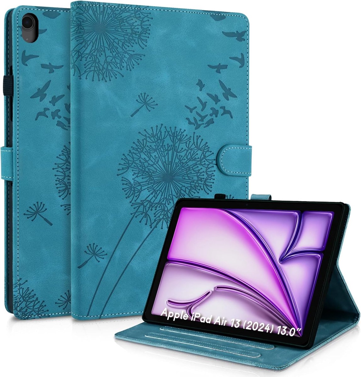 SnelShoppen - Premium PU Leren Flip Hoes voor iPad Air 13 2024 / iPad Pro 12.9 Inch - Dandelion Design - Wallet met Kaartsleuven - Beschermhoes met St