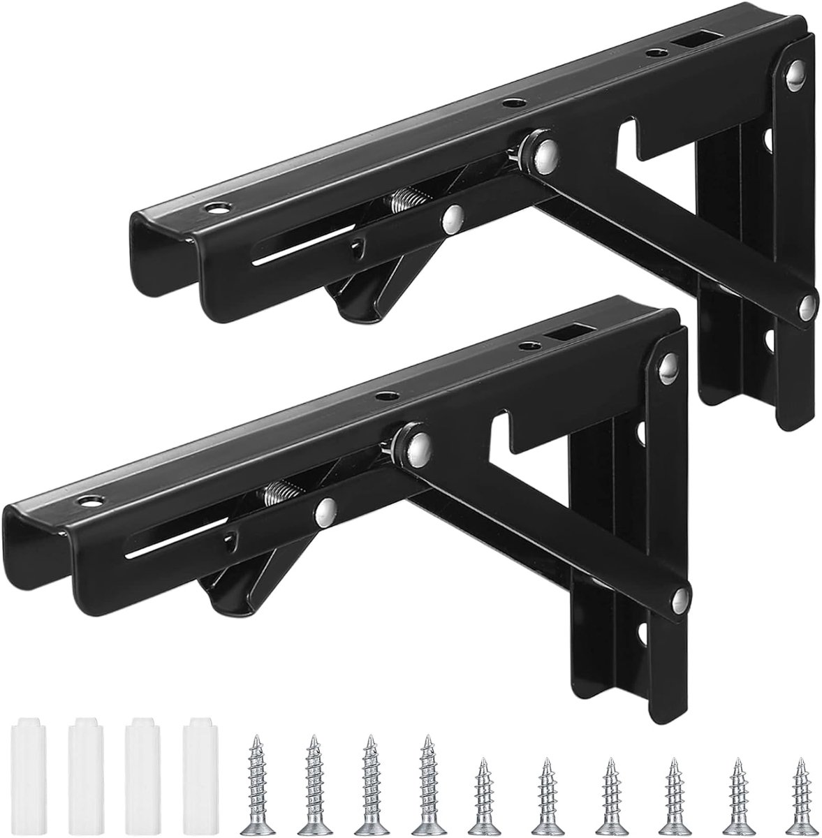SnelShoppen - Heavy Load Vouwconsole 2 Stuks - Rvs Hoeksteun 90 Graden Vouwbaar - Sterke Planksteunen voor Keuken, Kantoor, Muur, Tafel - Zwart