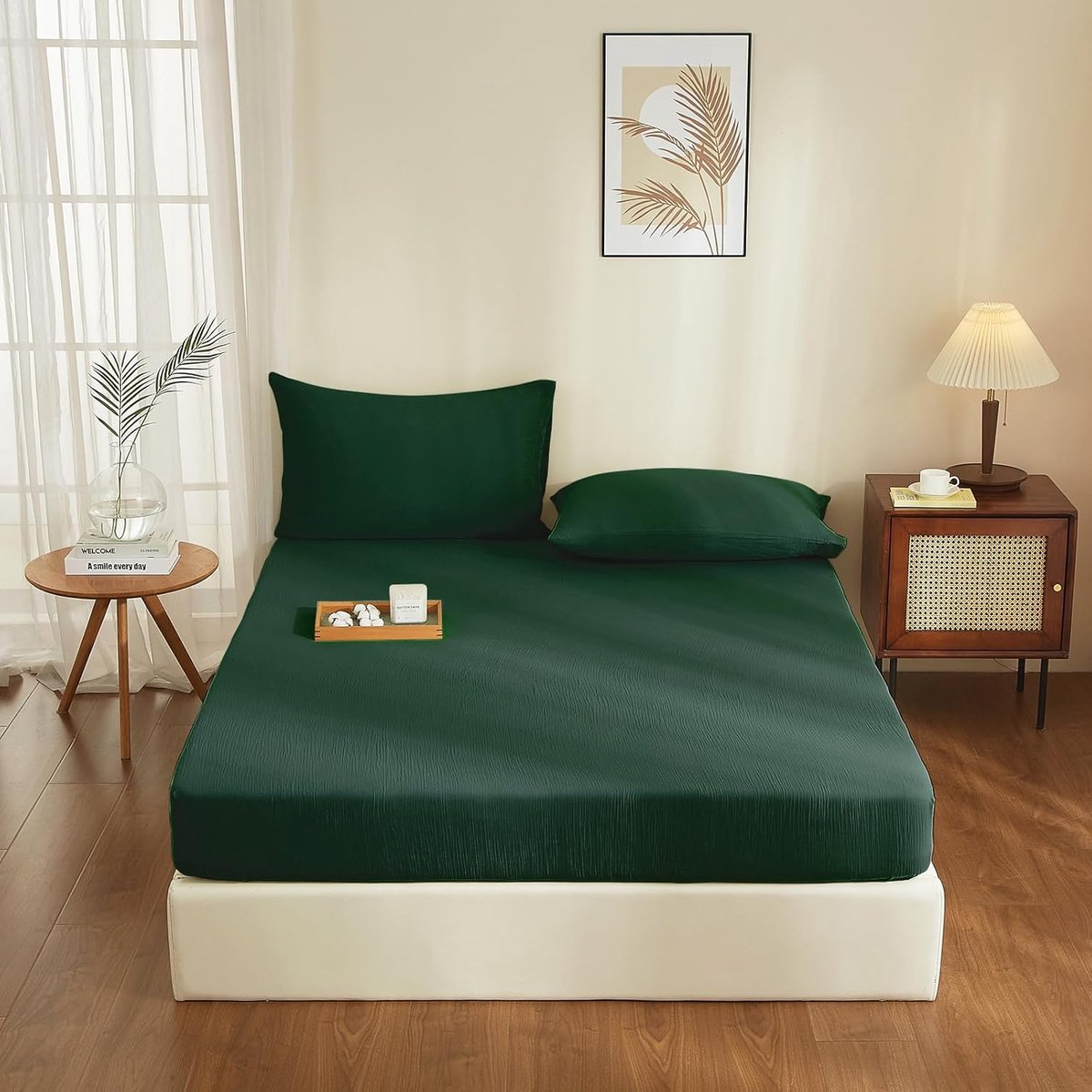 SnelShoppen - Double Muslin Fitted Sheet 200x200 cm - 100% Katoen Donkergroen - Ademend en Zacht - Geschikt voor Boxspring en Matras tot 30 cm
