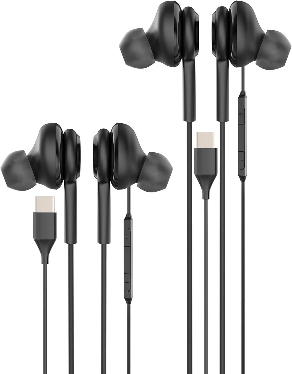 SnelShoppen - Headphones met USB-C Kabel (2 Pack) Type C Jack Compatibel met Smartphones, Hi-Fi Stereo Geluid, Microfoon, Sport Hoofdtelefoon voor Muz
