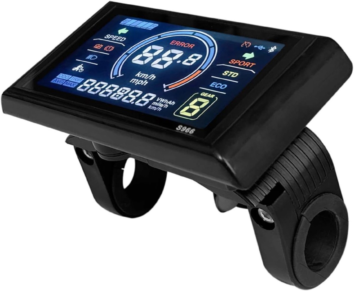 SnelShoppen - S966 LCD Fietscomputer, 24-72V, Slim Kleurenscherm, Waterdicht, Mountainbike Controller met Protocol No. 2, Verlicht Display voor Snelhe