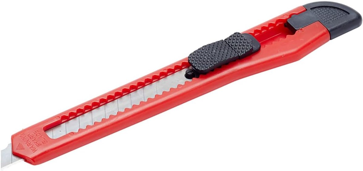 SnelShoppen - Lockable 9 mm Cutter met Push Button, 12 Rvs Snap-off Blades voor DIY, Knutselen, Papier, Karton, Verpakking, Non-slip Handvat