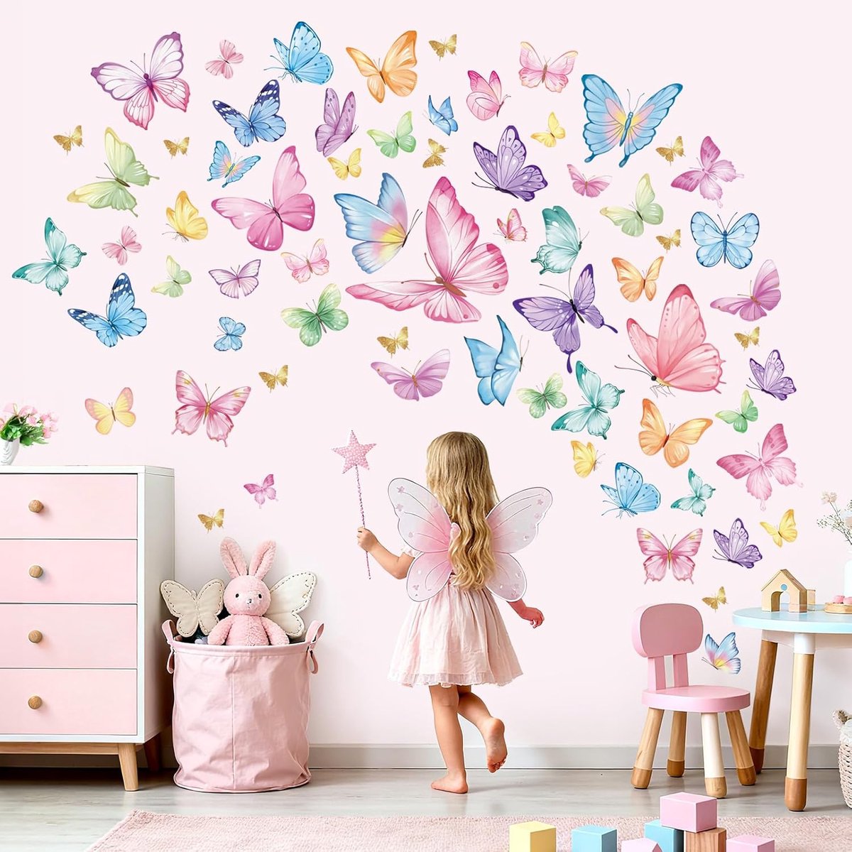 SnelShoppen - Wanddecoratie Kleurvolle Vlinders Muurstickers Waterverf Vrouwelijke Kinderen Baby Kamer Decoratie Kids Room Plakstickers