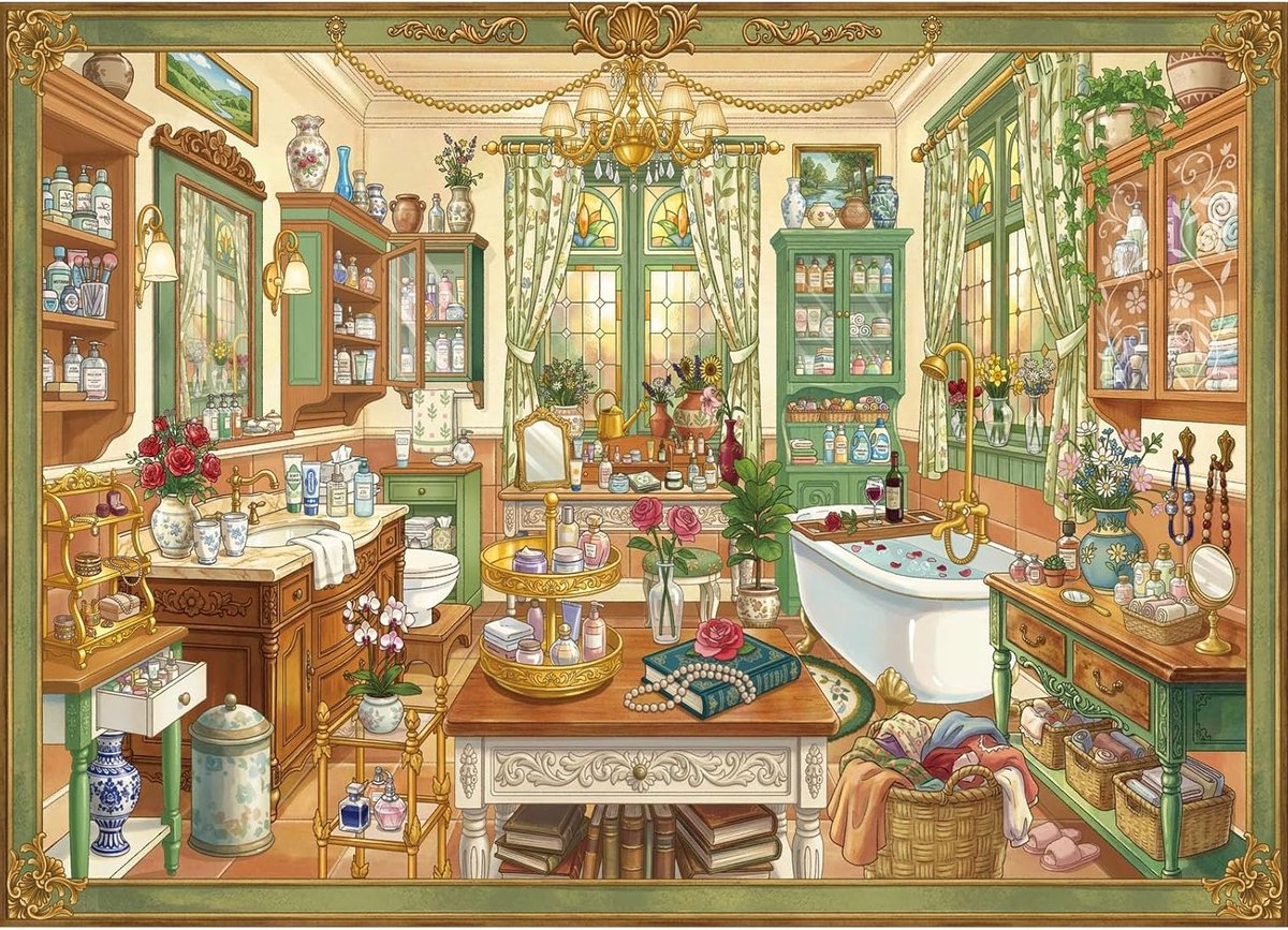 1000 stukjes puzzel vintage badkamer | Matte oliedruk, oogvriendelijk, stofvrij, hoge kwaliteit puzzelervaring