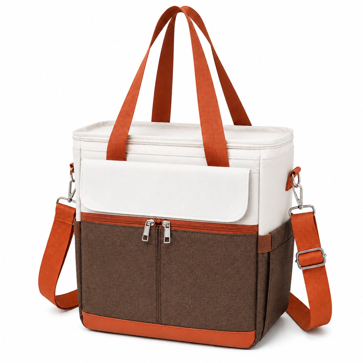 Lunchtas 16,2L met schouderriem - geïsoleerde koeltas met lekvrij ontwerp en ruim hoofdvak, voor werk, school, picknick en dagtrips - bruin