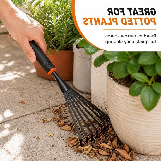 Kleine handhark met antislip ergonomische handgreep voor bladeren, onkruid en gras - ideaal tuingereedschap voor een nette tuin — afbeelding 5