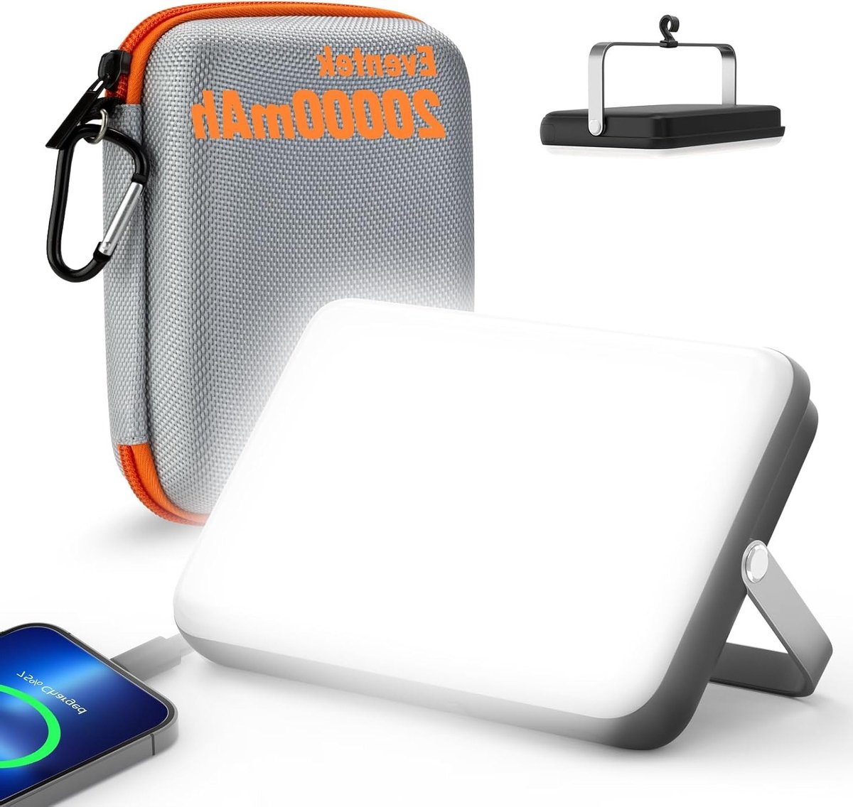Heldere LED Campinglamp met 4000 Lumen, 20.000 mAh Powerbank, Oplaadbaar via USB, Tot 144 Uur Licht, IPX5 Waterdicht, 4 Lichtstanden voor Kamperen, Lezen en Vissen