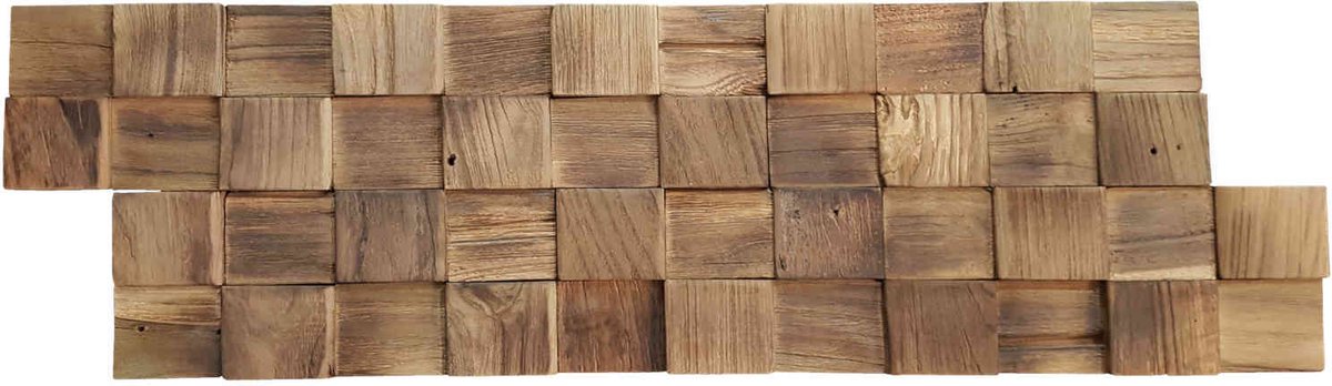 3D houten wandpanelen van gerecycled teakhout – Handgemaakte wandbekleding – 1 m² – Natural Cube