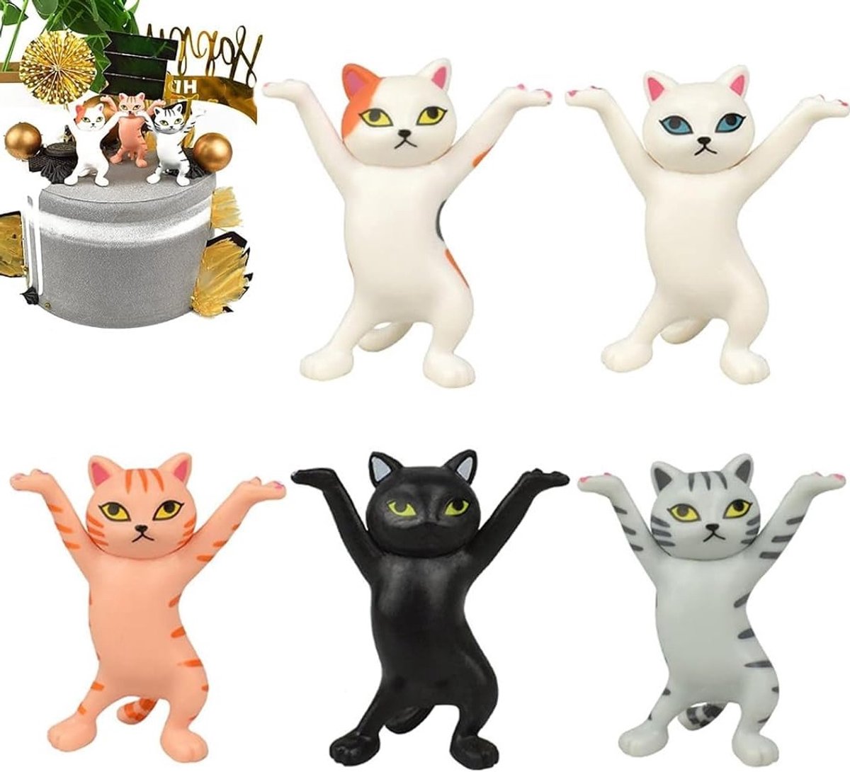 Set van 5 Dansende Kat Penhouders voor Kantoor en Thuisdecoratie, Creatieve Bureauaccessoires en Unieke Cadeaus