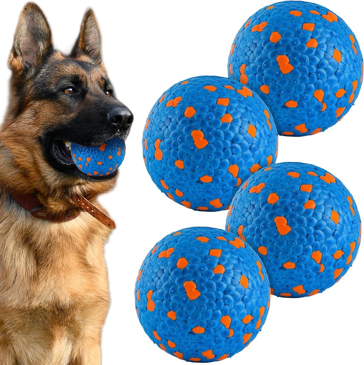 Onbreekbare hondenballen set van 4, ideaal voor agressieve kauwers, veilig voor de mond, geschikt voor puppy's en volwassen honden, perfect voor training en spelletjes