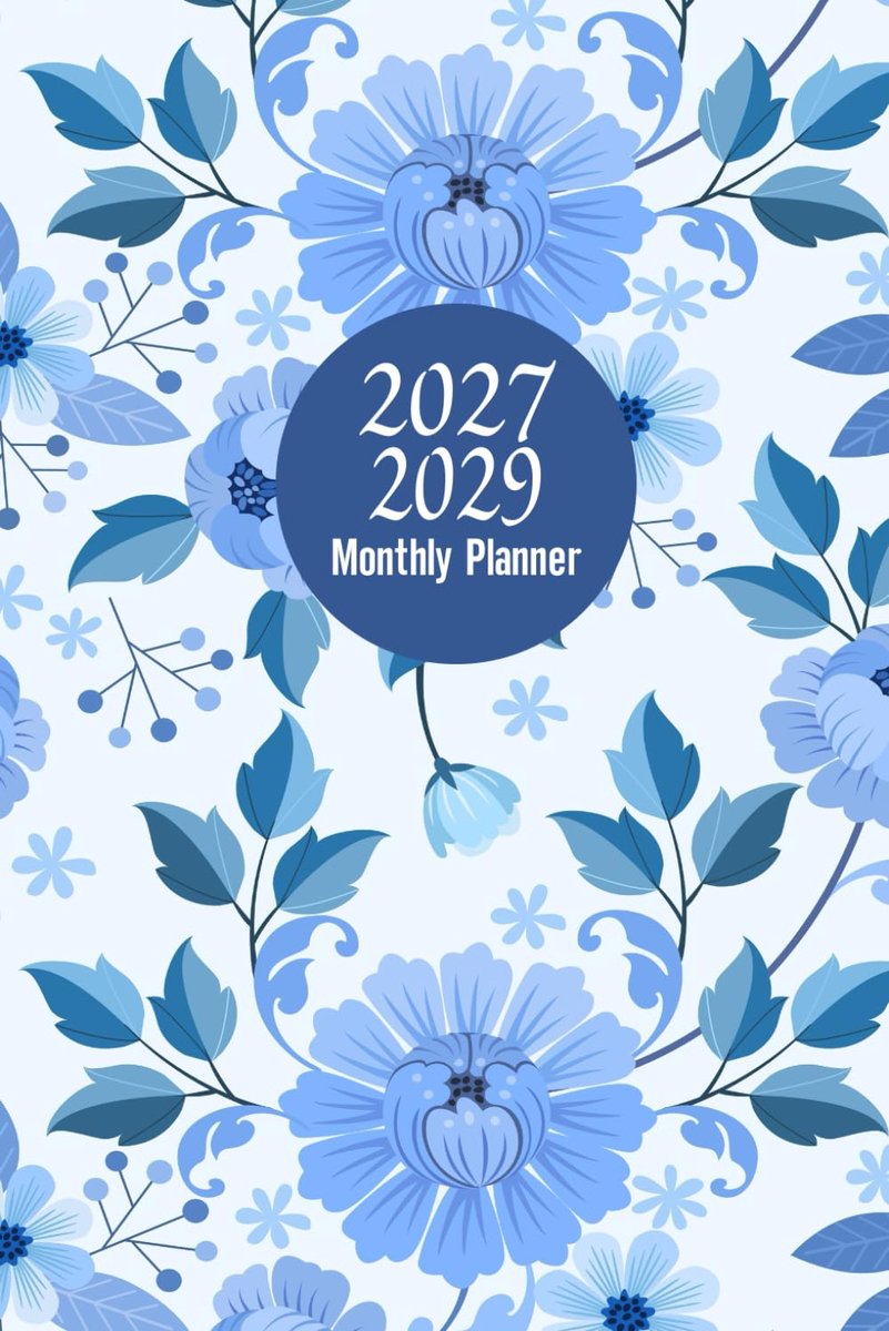 SnelShoppen - 2027-2029 Maandplanner | 3-Jarige Planner van Januari 2027 tot December 2029 | 6" x 9" Inch Formaat met Blauw Bloemmotief | Ideaal voor