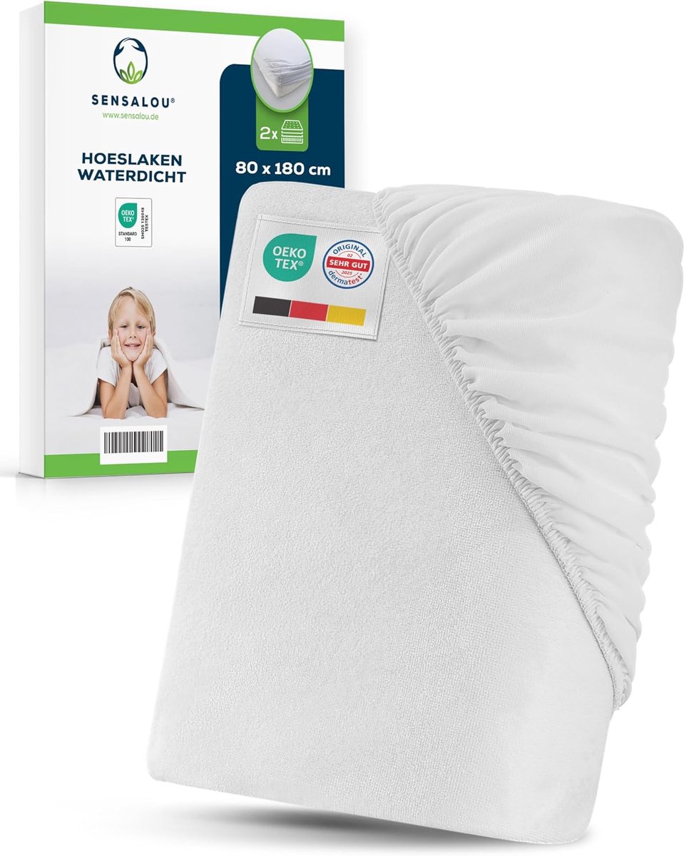 SnelShoppen - Waterdicht Hoeslaken 80x180 cm 2-Pack voor Kinderen & Tieners | Zacht & Ademend Matrasbeschermer | Antiallergisch, Stil & Wasbaar tot 95