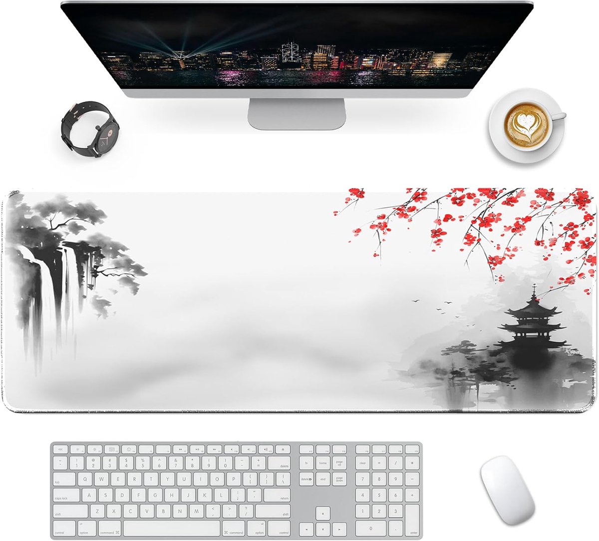 SnelShoppen - Gaming Mouse Mat XXL 800 x 300 mm - Desk Mat met Antislip Rubber Basis - Ideaal voor Keyboard en PC/Laptop - Zen Waterfall Design
