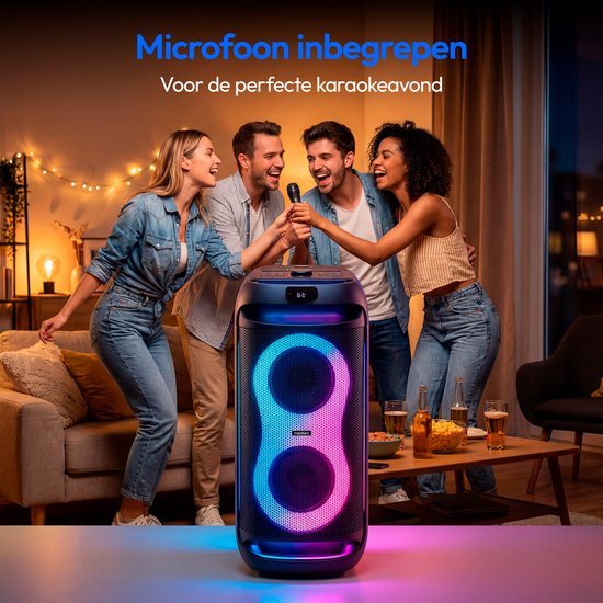 MEDION PE-2 Plus Partybox (Akku, mit Mikrofon, tragbarer Bluetooth Lautsprecher groß, Musikbox, Verschiedene Lichteffekte, Partylautsprecher mit Karaoke, Mikrofon und Gitarren Anschluss, AUX, USB) van MEDION — afbeelding 5
