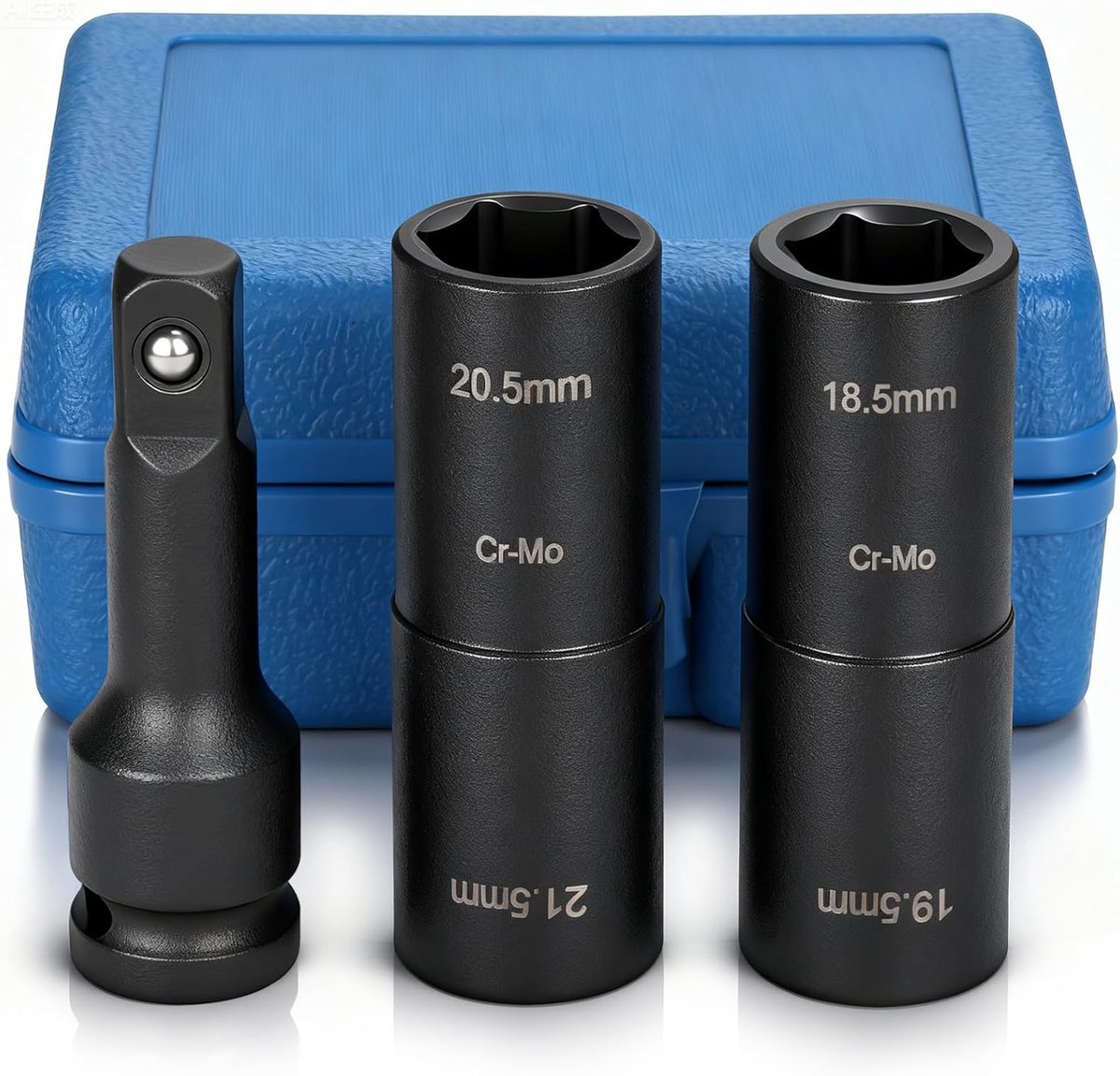 SnelShoppen - 3-Delige Lucht Impuls Sleutel Set 1/2 Inch - 18.5 mm en 19.5 mm Noot Dopsleutel met 7.5 cm Verlengstuk - Universele Wielen Sleutel voor