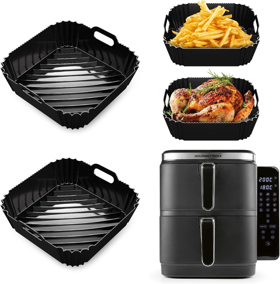 SnelShoppen - 2 Stuks Silicone Air Fryer Inzetstukken voor Verticale Dubbele Kamer 10L, Herbruikbaar Silicone, Ideaal voor Keuken, Gezond Frituren, Ov