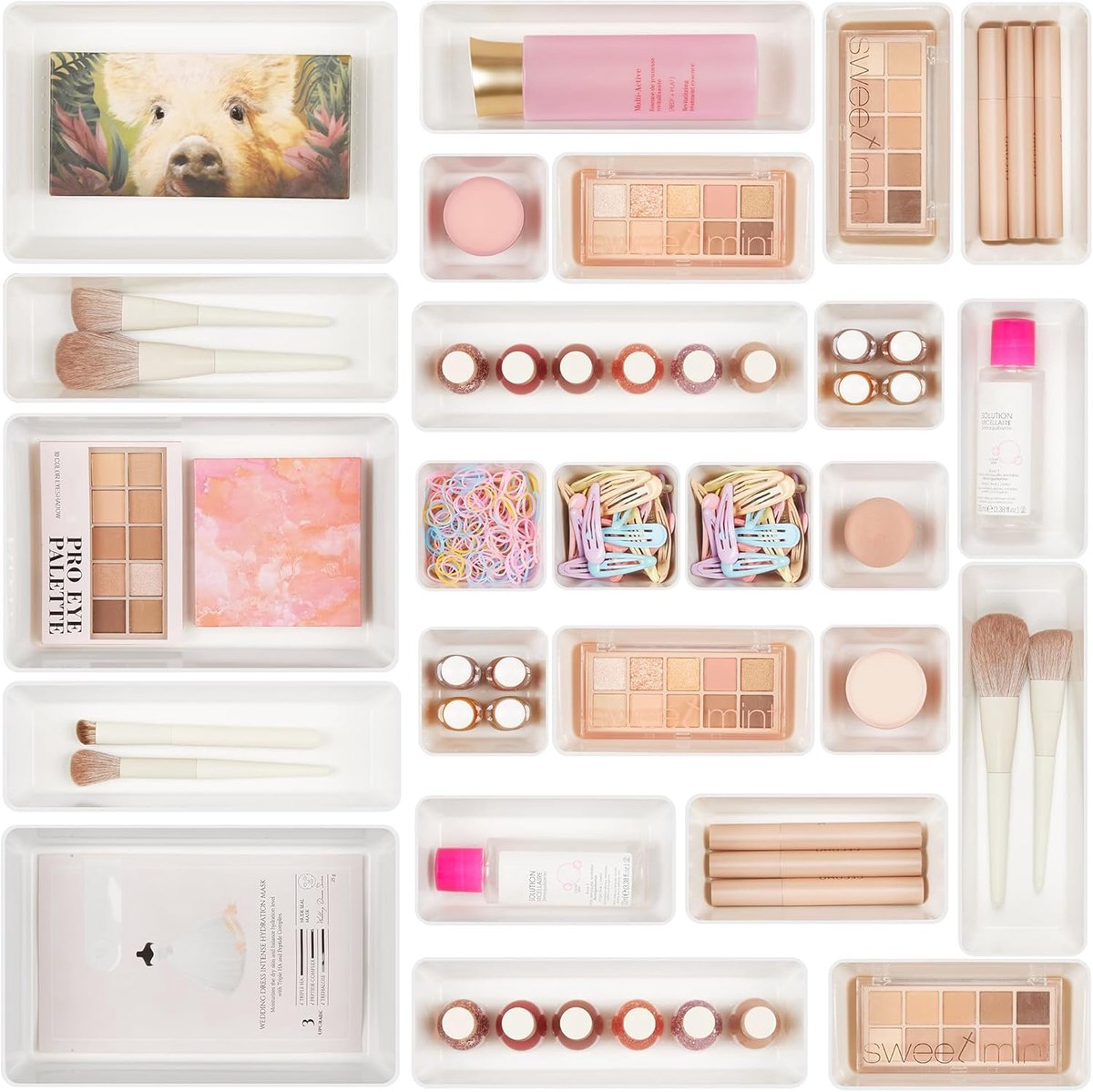 SnelShoppen - 25-delige Plastic Lade Organizer Set - 4 Formaten - Multifunctionele Opbergdozen voor Badkamer, Keuken, Make-up en Kantoor - Ideaal voor