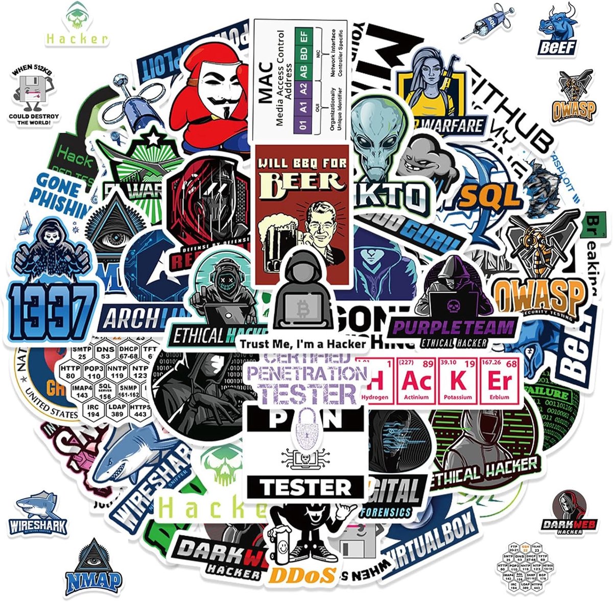 SnelShoppen - Hacker Sticker Set 100 Stuks, Waterproof Vinyl Stickers voor Laptop, Auto, Skateboard, Bagage, Fiets, Graffiti Decoratie