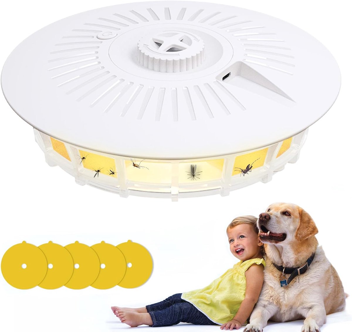 SnelShoppen - Elektrische Vlooienval met 5 Vangstickers, AAA Batterij/USB Oplaadbare Vlooienval voor Binnen en Buiten, Warm Violet Licht voor Effectie
