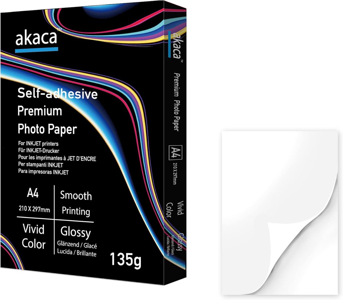 SnelShoppen - Premium Glossy Fotopapier A4 (210 x 297 mm) - 60 vellen - 135 g - Perfect voor Inkjet Printers - Zelfklevend - Ideaal voor Foto's en Cre