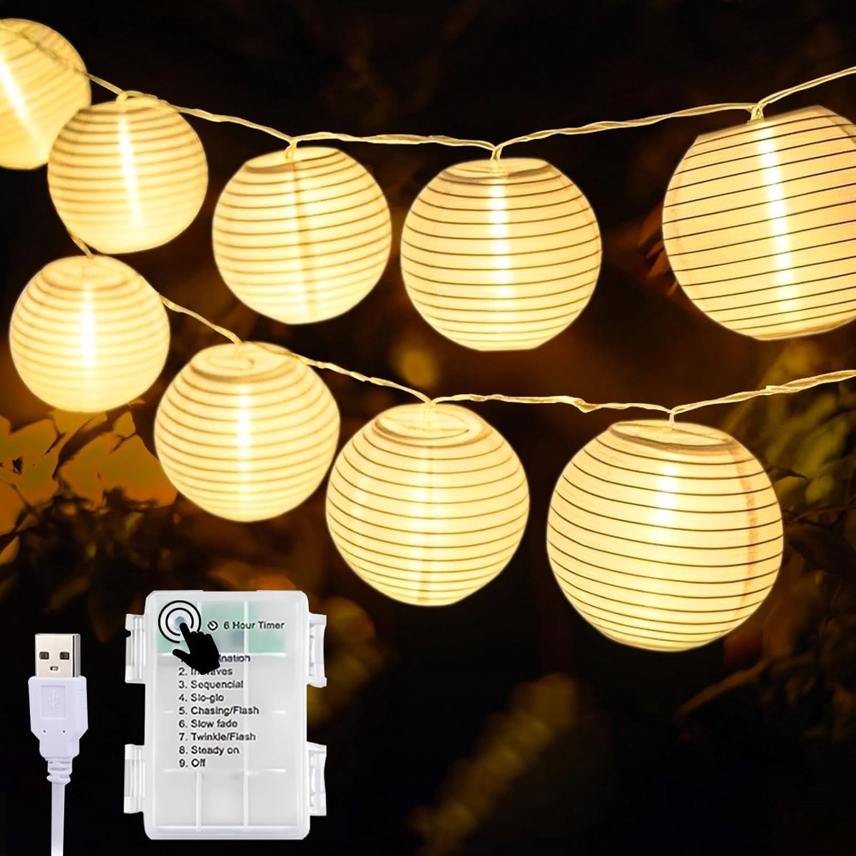 SnelShoppen - LED Sfeerverlichting Voor Binnen met 30 Lampionnen, 5.8m Warm Wit, Batterij/USB Aansluiting, Perfect voor Feesten, Tuin en Camping