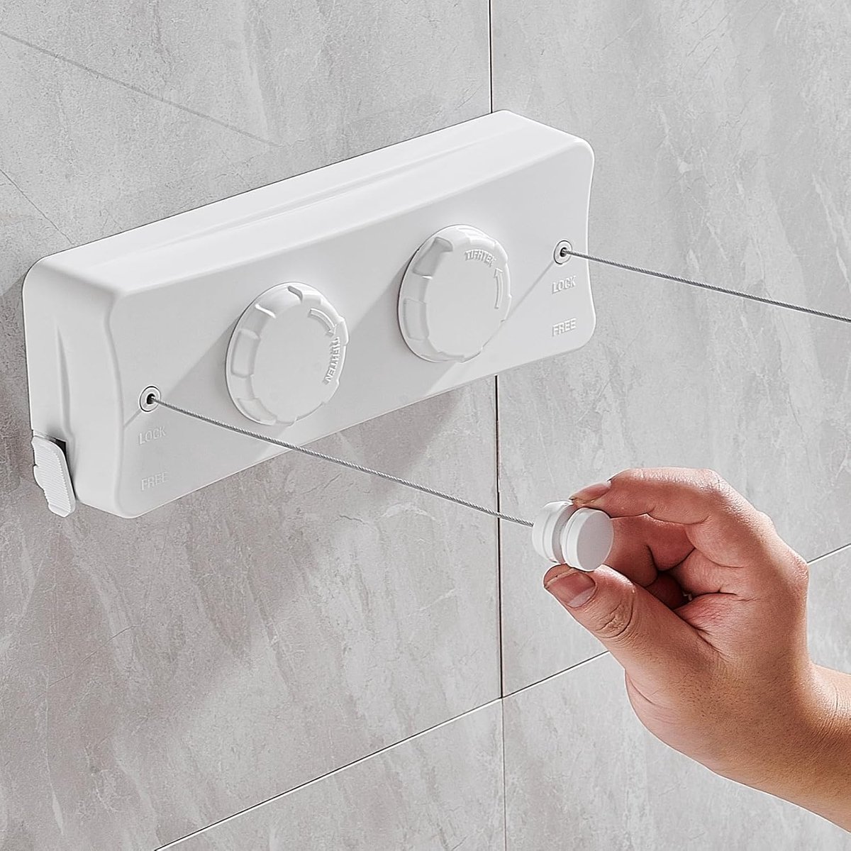 Thijox - Uittrekbare waslijn voor binnen met 2 lijnen, wandmontage, niet doorhangend wasrek, roestvrijstalen touw, ideaal voor badkamer, slaapkamer, b