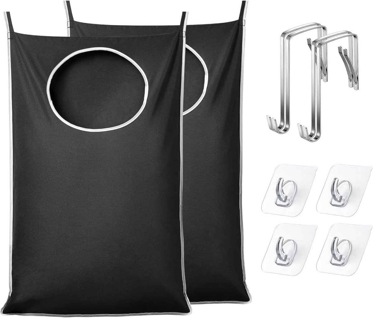 KZQ Set van 2 Opbergzak – Waszak – Hangende opbergzak – Inclusief accessoires – Geschikt voor het opbergen van kleding, speelgoed en handdoeken – Zwart