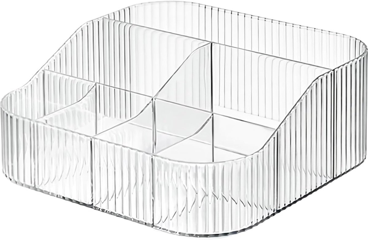 SnelShoppen - Make-up Borstelhouder met Grote Capaciteit, 7 Sleuven Organizer, Vintage Gestreept, Transparante Make-up Opbergbeker voor Kaptafel, Badk