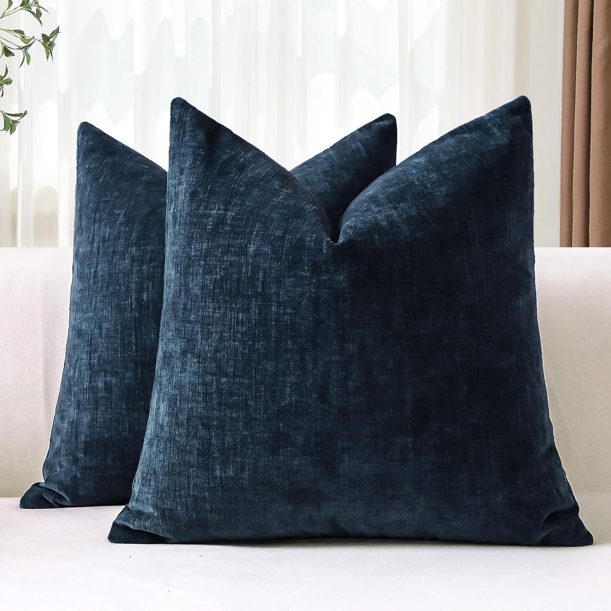 SnelShoppen - Set van 2 Kussenhoezen 50x50cm - Zachte Chenille Polyester - Navy Blauw Decoratieve Sierkussenhoezen voor Sofa en Bed - Vierkante Kussen