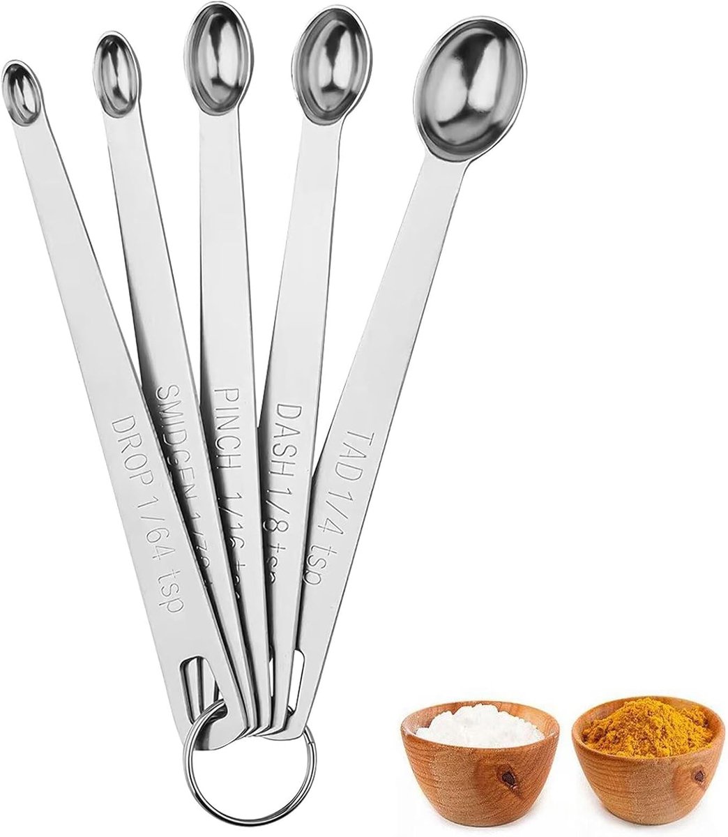 SnelShoppen - Mini RVS Meetlepels Set - Precisie Maatlepels voor Bakken en Koken - 5 Stuks - Ideaal voor Kruidenscheppen, Vloeistoffen en Poeders - Ho