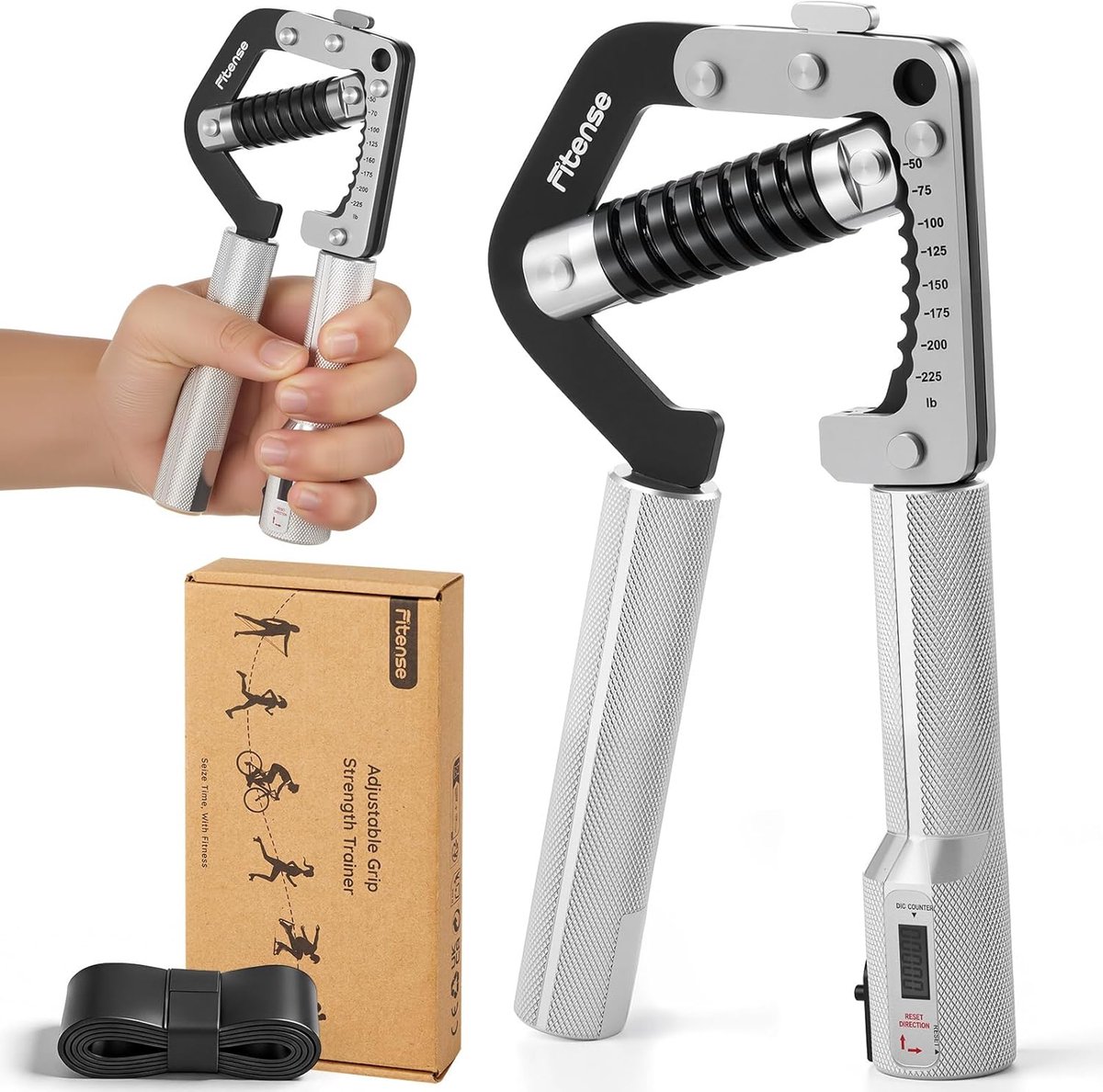 SnelShoppen - Hand Trainer Grip Trainer voor Pols en Onderarm, Verstelbare Handgrepen, 8 Weerstanden (22-102 kg / 50-225 lb), Spieropbouw voor Krachtt